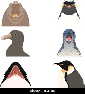 Set of flat antarctic animal icons Stock Vector