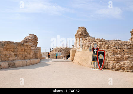 The remains of the old fort of Apolonia, AKA Arsuf, Apollonia is an archaeological park containing the ruins of the Crusade city, fort and port on the Stock Photo