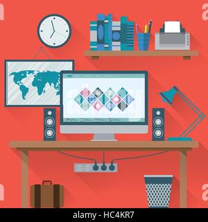 Vector illustration of office has a computer Stock Vector