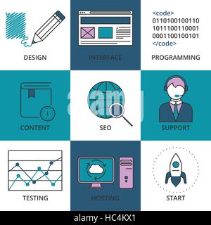 Vector illustration of a set linear icons Stock Vector