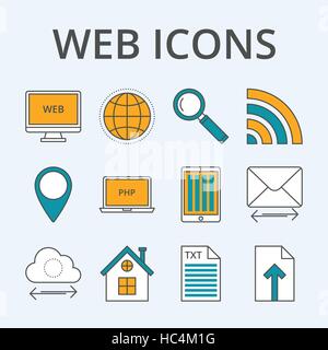 Vector illustration of a set linear icons Stock Vector