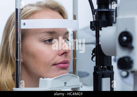 Eye examination on slit lamp Stock Photo
