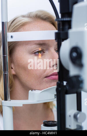 Eye examination on slit lamp Stock Photo