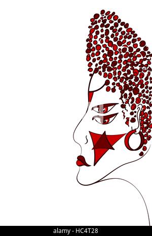 Portrait of a woman. Sacred vector illustration. Mysterious, symbolic, shamanic, spiritual, esoteric, new age. Posters cards, stickers, t-shirt art. Stock Vector