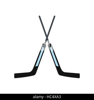 Ice hockey symbol, two crossed hockey sticks and puck. Red vs blue game