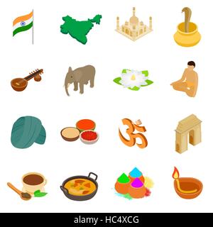 India isometric 3d icons set Stock Vector