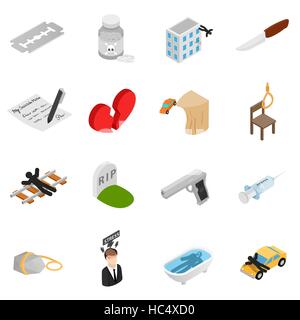 Suicide isometric 3d icons Stock Vector