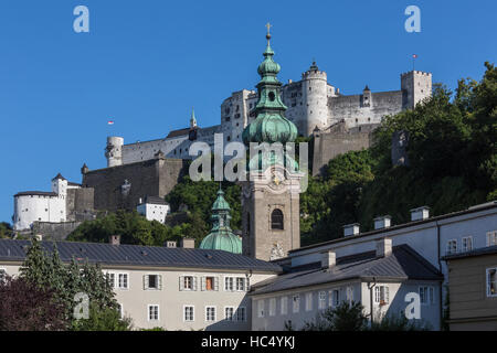 Hohensalzburg Castle above the city of Salzburg in Austria. Salzburg is the fourth-largest city in Austria. Stock Photo