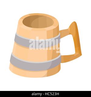 Wooden mug with beer cartoon icon Stock Vector