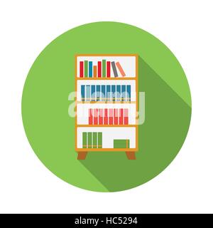 Wooden bookcase icon, flat style Stock Vector