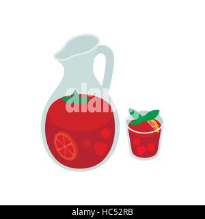 Jar and glass of fresh sangria icon Stock Vector
