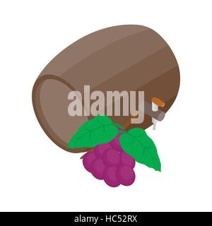 Barrel of wine with grape branch icon Stock Vector