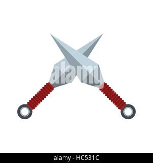 Ninja weapon kunai throwing knifes flat icon Stock Vector