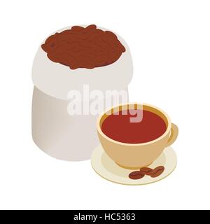 Cup of coffee and coffee beans icon Stock Vector