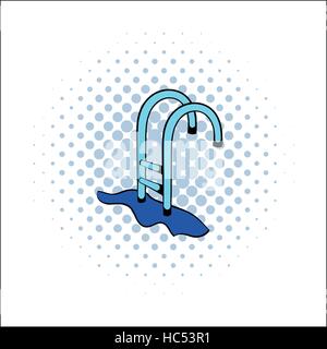 Stairs to the pool comics icon Stock Vector