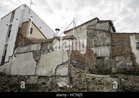 Wall retaining wall destroyed and in ruins, construction and architecture Stock Photo