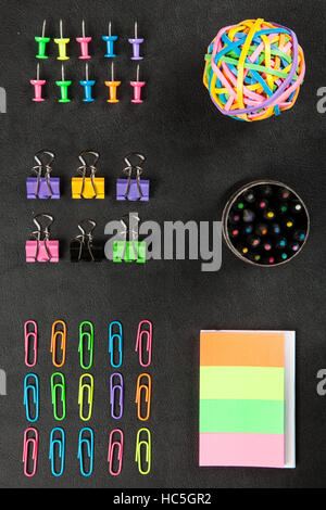 Office supplies on a black table Stock Photo