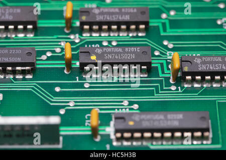 LS TTL logic gate chips on PCB Stock Photo