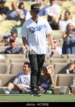 Celebrities attend the Los Angeles Dodgers game against the Boston Red