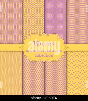 Vector illustration set of seamless patterns waves Stock Vector