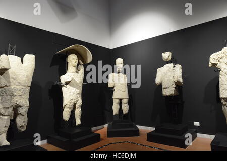 Giant statues of Monte Prama, Cabras archeological museum, Cabras, Sardinia, Italy, Europe Stock Photo