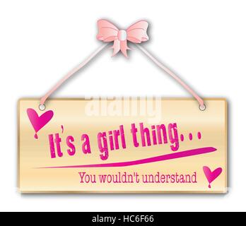 its a girl thing, Hen Night, girls, night, out, girl, female, women, only, sign in woodgrain with light pink ribbon and bow over a white background Stock Vector