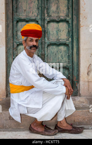 Portrait of Rajasthani dressed in traditional clothes, Jodhpur, Rajasthan, India Stock Photo