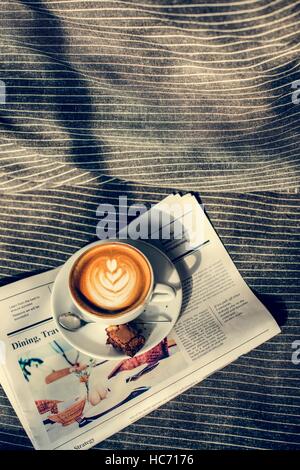 Coffee Americano Espresso Newspaper Couch Concept Stock Photo