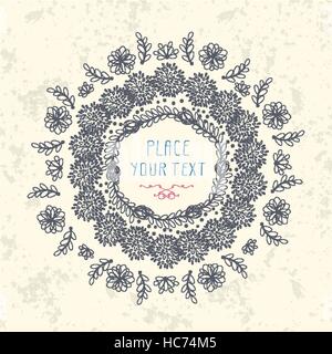 Abstract Cute Floral Design With Flowers, Leaves And Place For Text Stock Vector