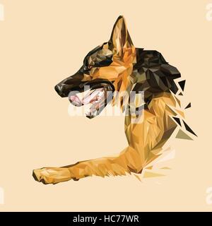 German Shepherd dog low poly design. Triangle vector illustration Stock Vector