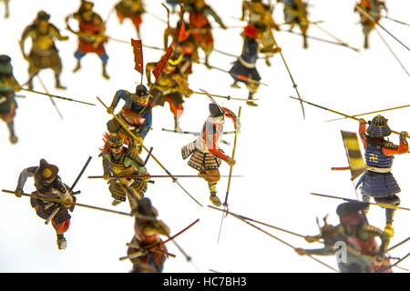 OSAKA, JAPAN - OCTOBER 9, 2016: Miniature soldiers at Osaka castle in Japan. The castle is one of Japan's most famous landmarks and it played a major Stock Photo