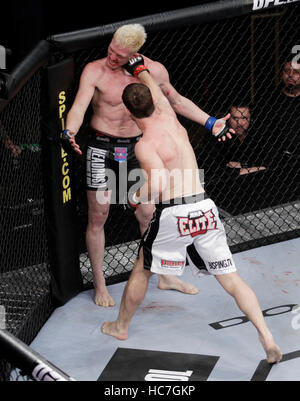 Michael Bisping, bottom, fights Jason Miller at The Ultimate Fighter 14 Finale at the Palms in Las Vegas, Nevada on Saturday, December 3, 2011. Photo by Francis Specker Stock Photo