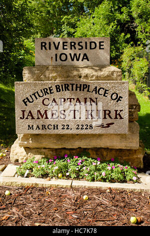 Memorial stone for Captain Kirk behind West First Street, Riverside, Washington County, Iowa, USA. Stock Photo