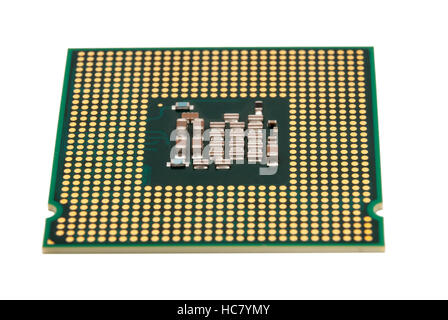 Electronic collection - Computer CPU (Central Processing Unit) chip from the bottom side isolated on white background Stock Photo