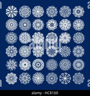 36 white circle lace pattern big collection, christmas design sn Stock Vector