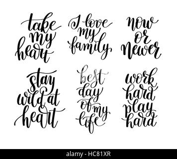 set of 6 handwritten lettering positive quotes about life Stock Vector