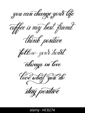 black and white handwritten positive quote set, modern calligrap Stock Vector