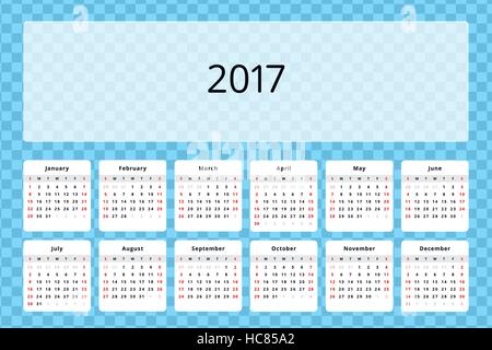 calendar 2017 year template Stock Vector