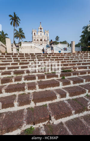 Our Lady of Immaculate Conception, Panjim, India, and the steps leading up to it from the street level. Stock Photo