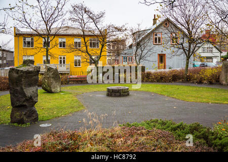 Buildings with street art graffiti in downtown Reykjavik, Iceland, Europe. Stock Photo