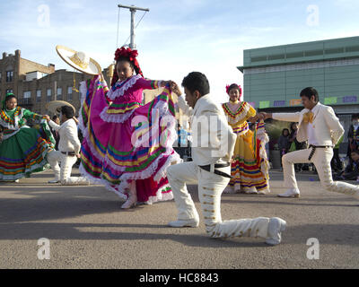 Mexican, folkloric dancers perform The Mexican Hat Dance at First Annual Day of the Dead Festival, Brooklyn, NY, Oct.30, 2016. Stock Photo