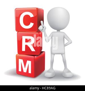 vector 3d human with word CRM Customer Relationship Management cubes on white background Stock Vector