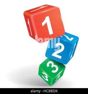 vector 3d dice with numbers one two three on white background Stock Vector