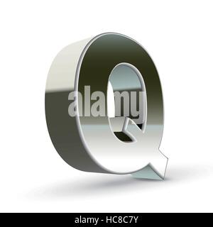 3d silver steel letter Q isolated white background Stock Vector