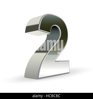 3d silver steel number 2 isolated white background Stock Vector