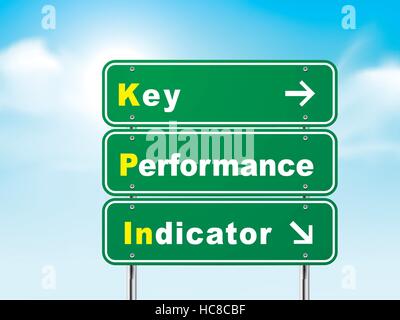 3d key performance indicator road sign isolated on blue background Stock Vector