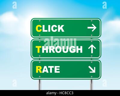 3d click through rate road sign isolated on blue background Stock Vector