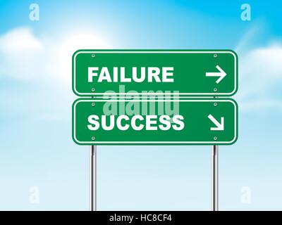 3d road sign with failure and success isolated on blue background Stock Vector