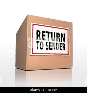 the words return to sender on a paper box over white background Stock Vector