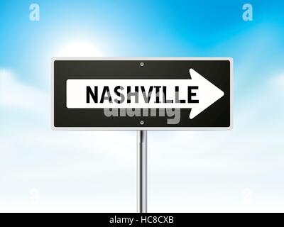 Nashville on black road sign isolated over sky Stock Vector